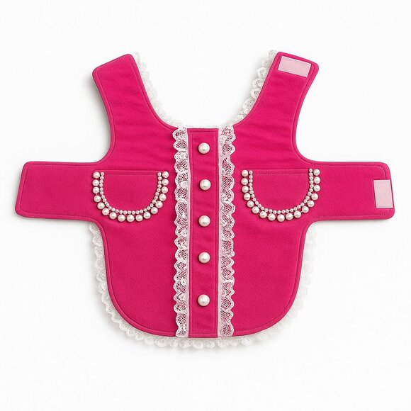 Luxury Pink Pearl-Lace Dog Vest – Adjustable Velcro Designer Coat Size Small NWT - Picture 2 of 6